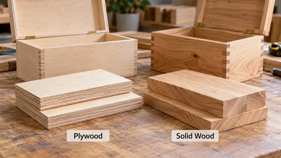 Layered plywood and solid wood cross-section illustration