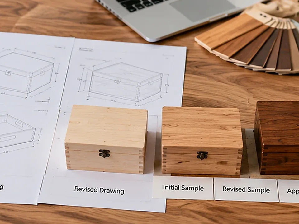 Wooden-product drawings and successive sample revisions