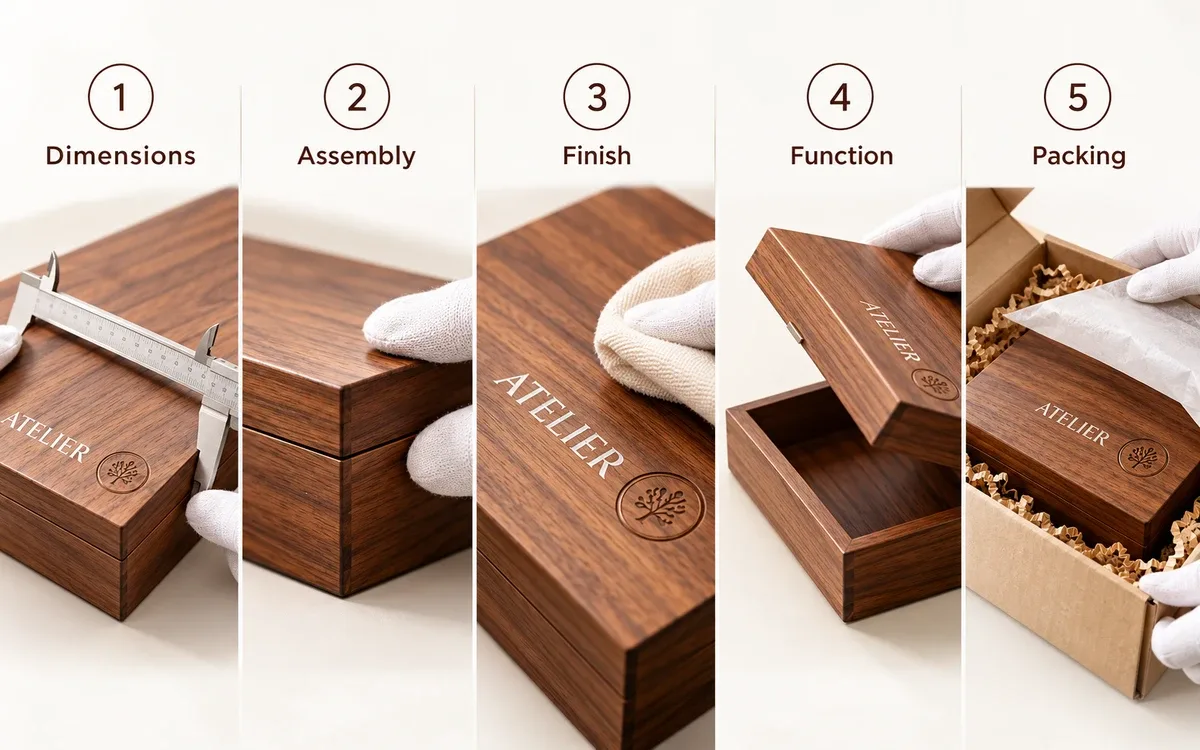 Wood-product inspection checkpoints: dimensions, assembly, finish, function and packing