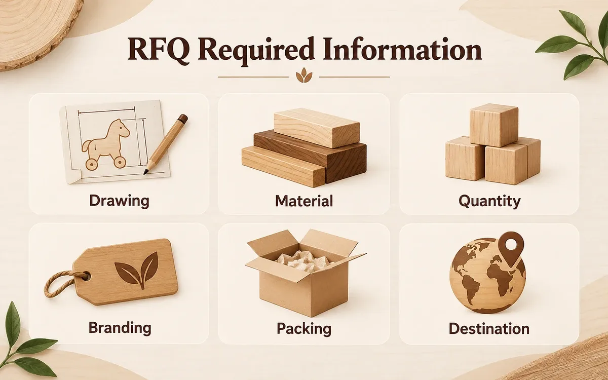 RFQ information: drawing, material, quantity, branding, packing and destination