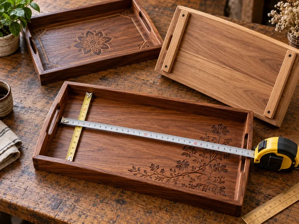 Measuring the inside of a wooden tray