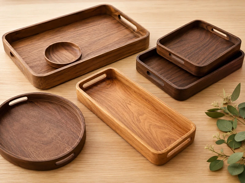 Custom wooden trays — serving trays, display trays, and decorative trays manufactured by Heze Yasheng